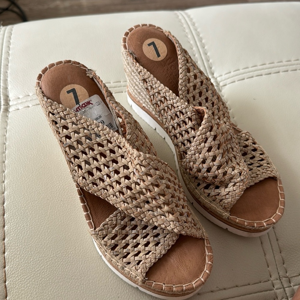 gentle souls Braided Tan Wedge Mules